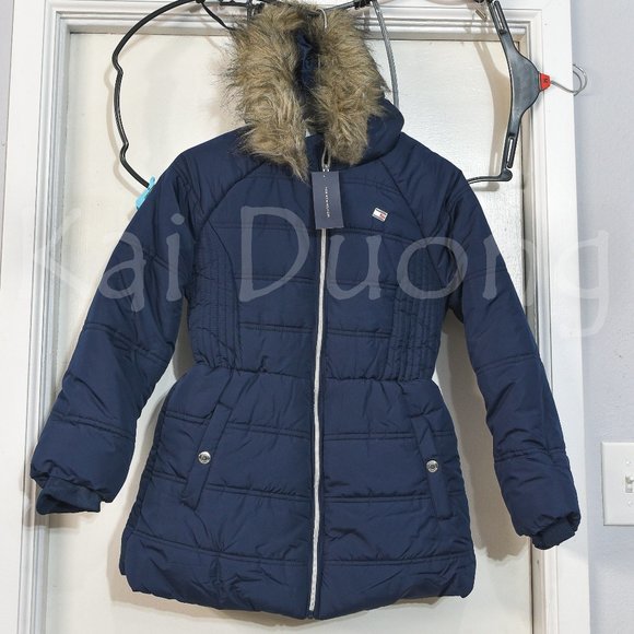 Tommy Hilfiger Girls Fleece Lined Puffer‎ Jacket NAVY - Picture 1 of 5